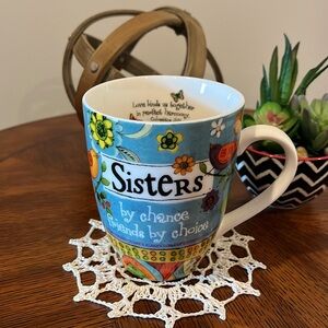 Divinity Coffee Mug “Sisters by Chance Friends by Choice” Colorful Floral Birds